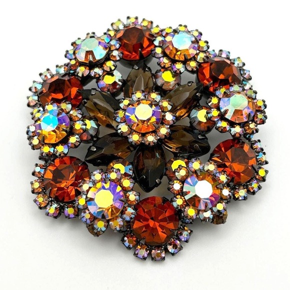 Verified Juliana D&E Rhinestone Brooch Amber Topaz AB Japanned Book Piece2.5